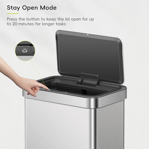 Image of EKO Nova Sensor Trash Can, 21 Gallon /80 Liter Stainless Steel Rectangular Touchless Motion Sensor Trash Can or Recycling Bin, Matte Metallic