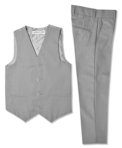 Johnnie Lene Boys Formal Vest and Pants Set #JL42 (4T, Silver)