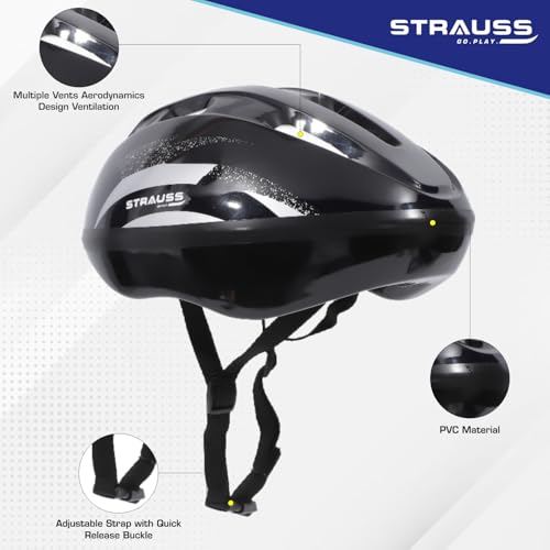 Image of Strauss ArmorX Cycling Helmet | Lightweight with Good Ventilation | Multi-Sport Helmet for Mountain, Road Biking & Skating | EPS Foam Lining for Protection | Ideal for Adults with 15+ Age (Black)