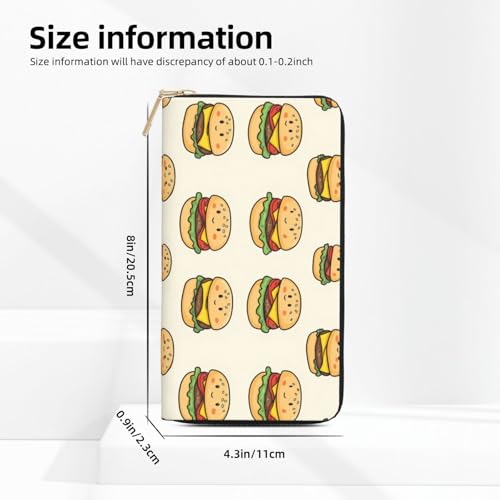 Leather Thin Slim Wallets for Women Men - Fashion Cute Cheeseburger Print Card Wallet Holder with Zipper2