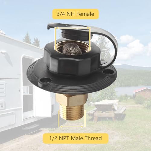 Image of RV City Water Inlet Filling Inlet with check valve,RV Hose Connection Cover, 3 /4 NH Female to 1 /2 NPT Male,RV City Water Inlet for Camper,Trailer,Marine