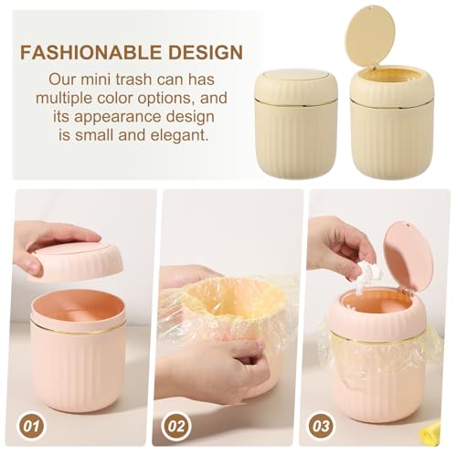 QUARKZMAN Mini Mülleimer Mit Deckel Schreibtisch Kleiner Abfalleimer Niedlicher Mülleimer 22L/058 Gallon Geeignet Für Büro Badezimmer Küche Wohnzimmer Schlafzimmer Gelb