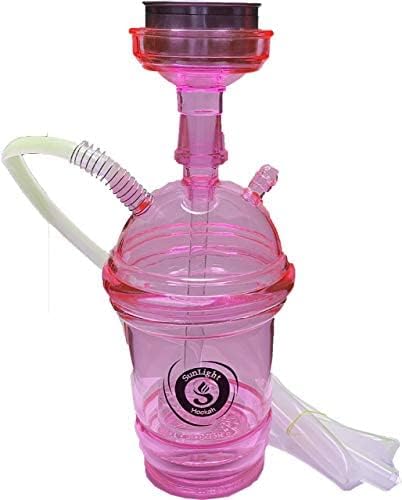 Portable Cup Hookah Bundle - LED Lights- Sunlight Travel Hookah for Beach/Car - Mini Hookah Set with hose and tongs - Hookah Set with Everything- Light Up Shisha - (Pink)