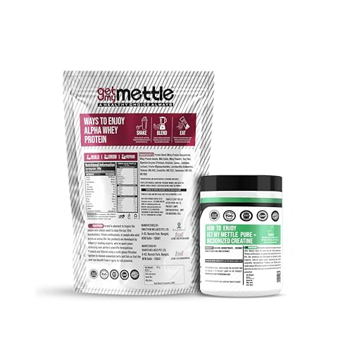 Image of Getmymettle Alpha Whey Protein 907g Kesar Pista Flavor, Whey Protein with Creatine, 100g - Enhanced with Probiotics & Prebiotics for Absorption