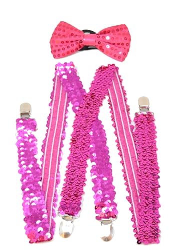 Ensemble nœud papillon et bretelles roses pour briller lors d'un mariage ou baptême
