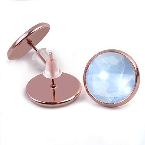 Bronagrand 50 Pieces Stainless Steel Stud Rose Gold Earring Cabochon Setting Post Cup For 10Mm And 50 Pieces Clear Rubber Earring Safety Back #TOP2