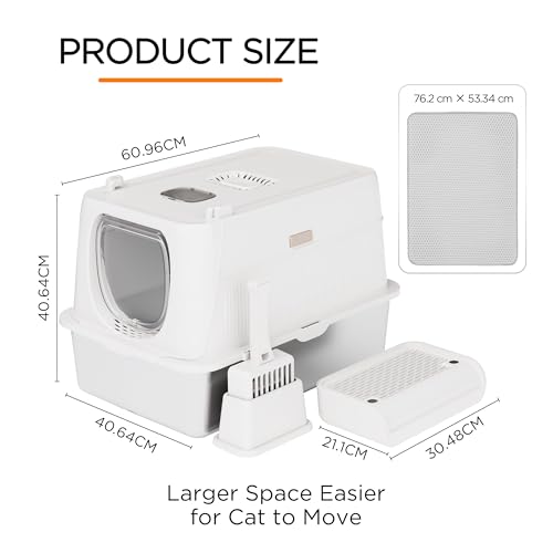 XL scatola di lettiera per gatti in acciaio inossidabile chiusa, 61x41x39cm XXL dimensioni con coperchio, vassoio rimovibile e scoop, controllo dell'odore per grandi gatti, facile pulizia base antiade
