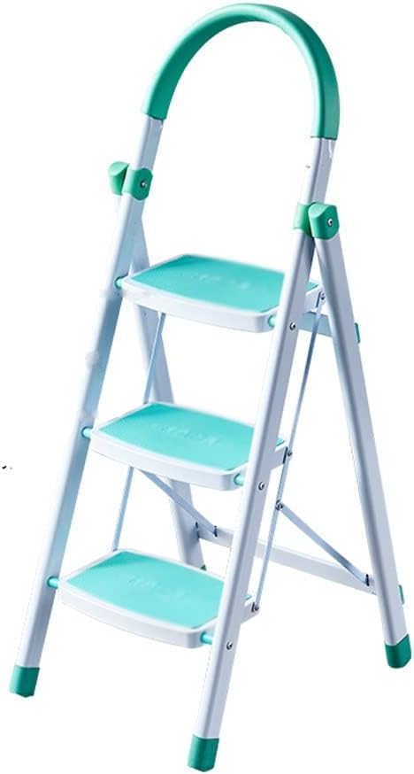 YYDS Ladders Folding Step Stool Aluminum 3 Step 4 Step Herringbone Ladder with Anti-Slip Pedal for Home Space Saving Stepladder Anti-Slip (Color : Green, Size : 117X41X59cm)