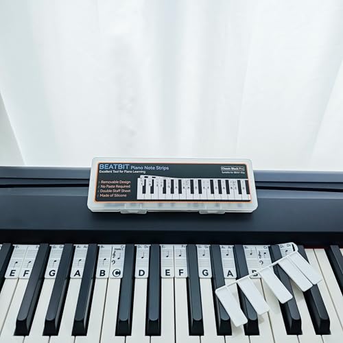 Image of BEATBIT Piano Notes Guide for Beginner, Removable Piano Keyboard Note Labels for Learning, 88-Key Full Size, Made of Silicone, No Need Stickers, Reusable and Comes with Box (Classic Black Pro)