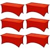 Fixwal 6 Pack 6Ft Red Table Cover, Spandex Fitted Tablecloths Rectangle, Wrinkle-Free and Stretch Folding Table Cloth for Banquet, Wedding, Party, Trade Show