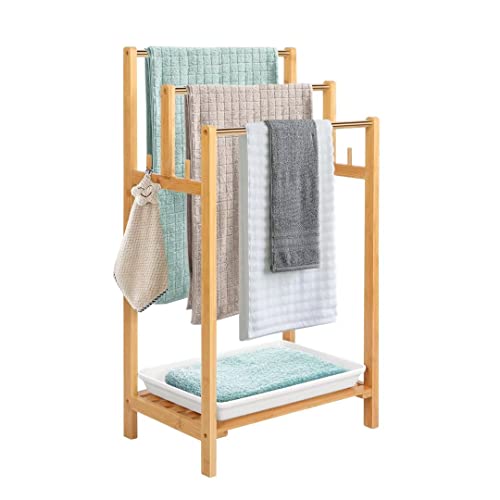uyoyous Handtuchständer Holz mit 3 Handtuchstangen, Bambus Handtuchhalter...