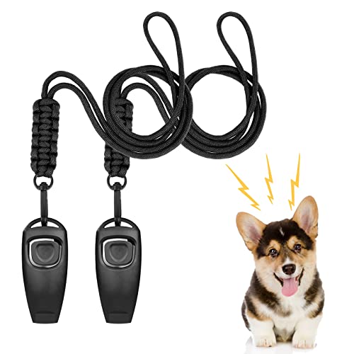 vsshe Hundepfeife,2 Stück Trainingspfeife 2 in 1 Hundeklicker und Pfeife Hunde Clicker Set mit 2 Pfeifenriemen Pfeife für Hunde Hundeerziehung Für Outdoor Camping Sport Hunde Clickertraining (Seil A)