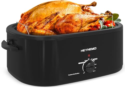 Image of 18Qt Roaster Oven Buffet with Self-Basting Lid, 1450W Stainless Steel Electric Turkey Roaster Oven with Cool-Touch Handles, Removable Pan and Rack, Black