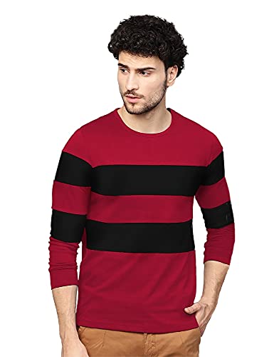 Image of EYEBOGLER Men's Striped Regular fit T-Shirt (T5 Wine Red Black S)