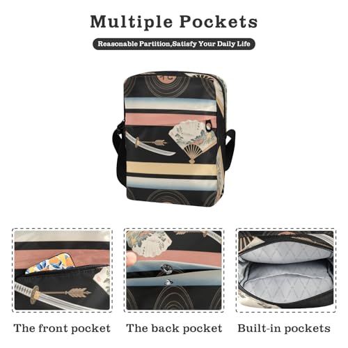 crossbody messenger bag cross body bag for woman Purses Cross Body Bag Adjustable Strap for Shopping Shopping- Japanese Black Fan2