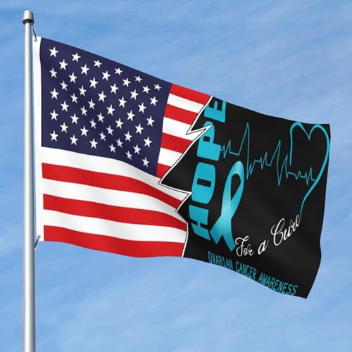 Double-Sided Hope For A Cure Ovarian Cancer Awareness And America Flags 5x8 Ft Heavy Duty Durable Outdoor Flag UV Protected Home Yard 5by8 Decorative Banner