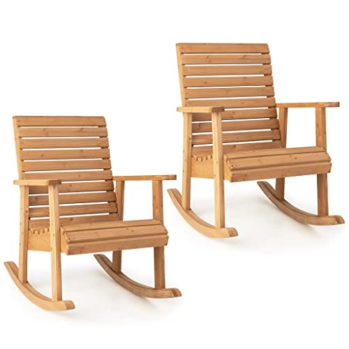 Wyfdp 2 Piece Patio Wooden Rocking Chair High Back Fir Armchair Natural Garden Patio #TOP6