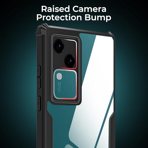 Image of A rtistque Clear Hard Transparent Acrylic Armor Anti-Drop Shockproof TPU Edge Back Cover Case for Vivo V30 - Black