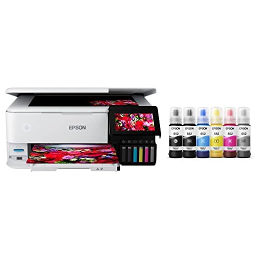 Epson EcoTank Photo ET-8500 Wireless All-in-One Supertank Printer, 6-Color, Print Copy Scan, Ethernet, Memory Card Slots, Auto 2-Sided Printing, 4.3" Color Touchscreen