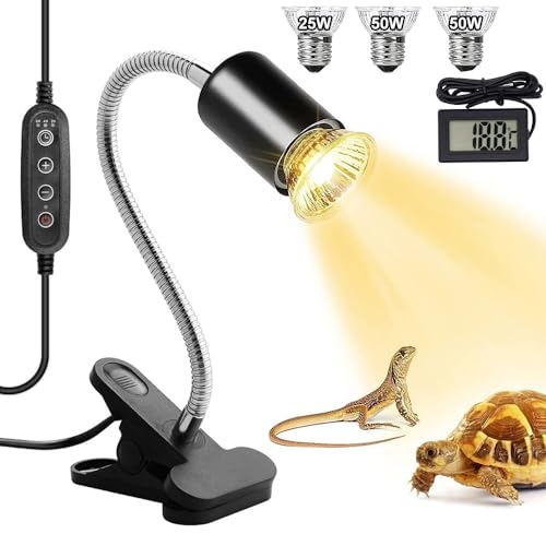 Dhqkqg Lampe Chauffante Tortue,Reptiles Lampe Tortue Terrestre,Lampe Reptiles avec 3 Ampoules(25W+50W+50W) et Thermomètre,avec Conception de l'interrupteur...