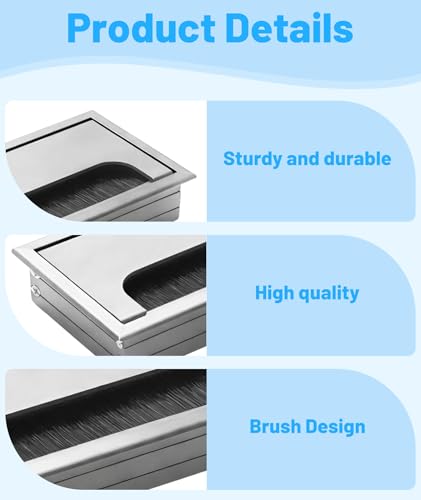 Image of Aluminum Alloy Wire Organizer For Table, Desk Cable Grommet Hole, Square Grommet Aluminum Cable Cover 160 X 80mm Wire Hole Cover Outlet For Management Office Computer Desk Wires