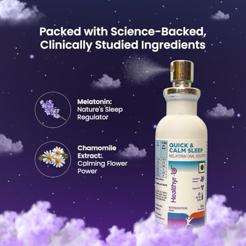 Healthyr-U Quick & Calm Sleep Melatonin Spray | Melatonin 3mg per Serving Oral Solution | Blended with Chamomile Extract | 300 Spray | 50 Days Pack |