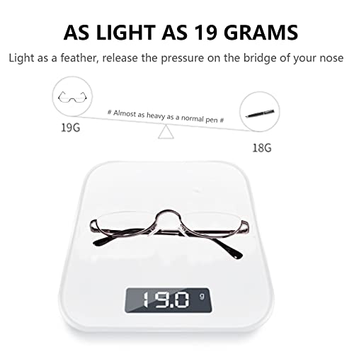 Hubeye 2 works Half Moon Reading Glasses for Women and Men Metal Slim Half Frame Lens Ultra Thin Readers with Spring Hinges and Leather case 1.50 - Image 4
