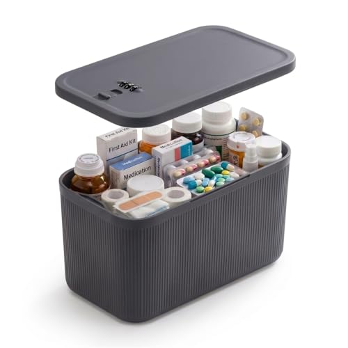 Upgraded Medicine Lock Box with Combination Lock, 3L Larger Capacity Lockable Storage Box for Medication, Pills & First Aid Supplies, Box with Lock for Home, Fridge, Dorm, Office, Snacks, Phones