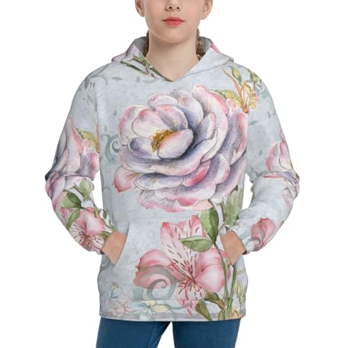 Vintage Rose Kid Hoodies Boys Sweatshirts Girls Pullover with Pocket