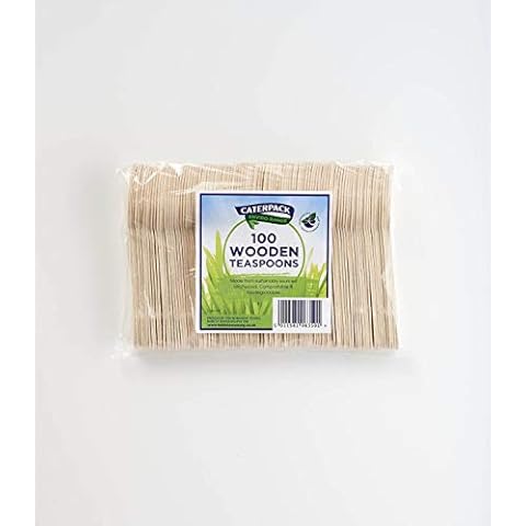 Caterpack Enviro Wooden Teaspoons, fully recyclable and biodegradable. 100% Birchwood, splinter free smooth texture. Perfect for BBQ's/Parties/Food Services. Eco-Friendly. Pack 100 Cover