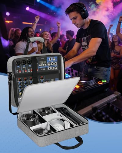 Image of Audio Mixer Travel Case Compatible with RODECaster Pro, RODECaster Pro II, TC-Helicon GoXLR, 10mm Padding, Adjustable Cable Storage, Large DJ Mixer Bag for Podcast Equipment and Microphones