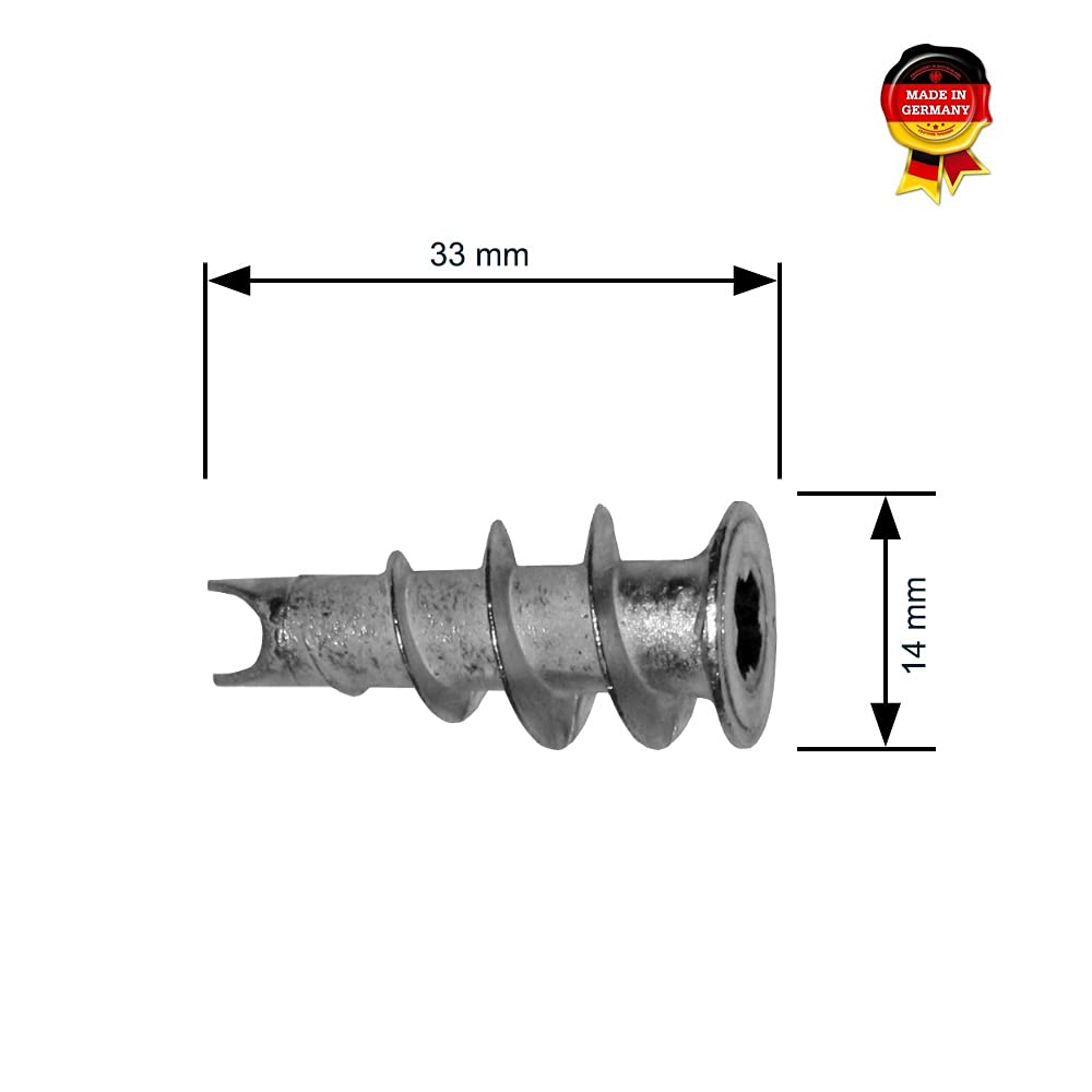 Gipskartondübel 200-800 Stück | Top | 14 x 33 mm Hohlraumdübel | Rigipsdübel Hohlraumdübel aus Metall | Made in Germany (800)