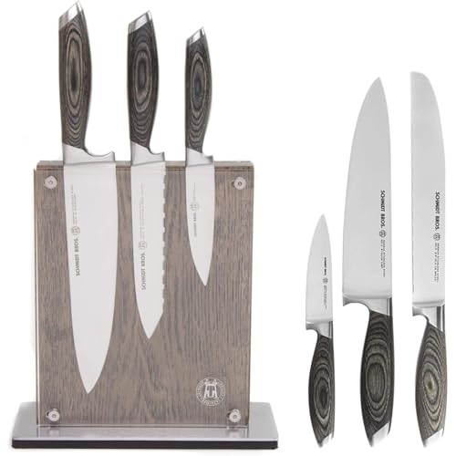 Schmidt Brothers - Bonded Ash 7-Piece Kitchen Knife Set, High-Carbon German Stainless Steel Cutlery, Ash Finish Wood Handles and Clear Acrylic Magnetic Knife Block