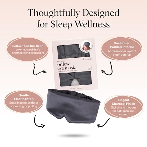 Kitsch Satin Sleep Mask - Eye Masks for Sleep, Softer Than Silk Satin Sleeping Mask Blindfold and Sleep Masks for Women and Men, Eye Care Travel Essentials - Charcoal Black - Image 4