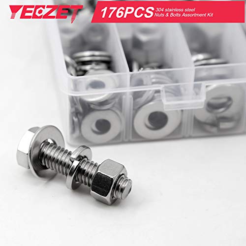 176PCS Heavy Duty Bolts and Nuts Assortment Kit, 304 Stainless Steel, Includes 9 Most Common Sizes (1/4-20, 5/16-18, 3/8-16) - Thumbnail 7