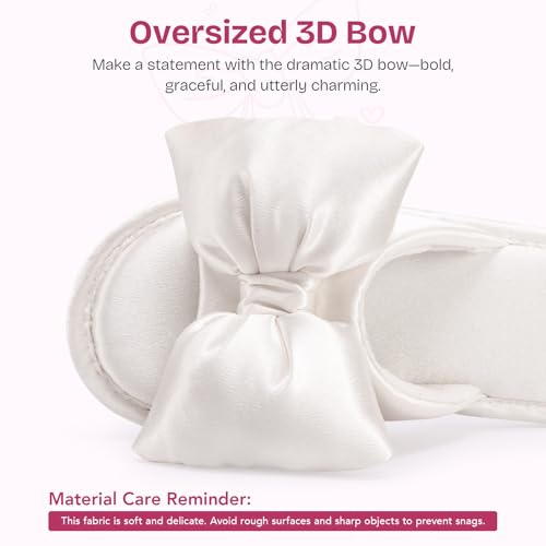 EverFoams Women's Satin Open-Toe Bow Slippers Memory Foam Indoor Bedroom House Shoes4