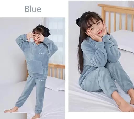 IKKAI!! Unisex (boy/Girls) Cold-Weather Hooded Sets Pajama Set Winter Sets Will Keep Kids Warm, Comfortable. Happy All Winter Season Look for Softness Pack of 1 (Plus Size, Sky Blue, 7-8 Year) 3