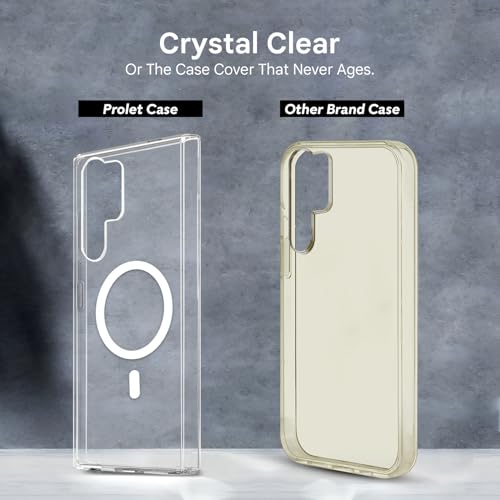 Image of Prolet Anti -Yellow Crystal Clear Hard Case Cover Compatible with Samsung Galaxy S24 Ultra with Magnetic Mag-Safe Wireless Charging Support, Shockproof Hard Back Cover (Transparent)