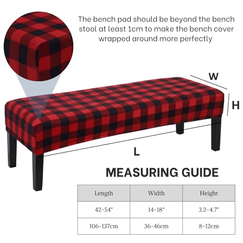 Image of SearchI Christmas Dining Bench Cover, Stretch Washable Long Bench Seat Covers, Rectangle Dining Table Bench Slipover for Dining Room, Living Room, Kitchen(Buffalo Plaid)