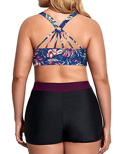 Image of Holipick Women Plus Size Swimsuits - Athletic 3 Piece Tankini with Shorts