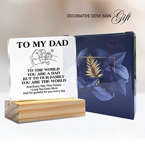 Dad Gift For Birthday Father’s Day To My Dad You Are The World Clear Desk Decorative Sign Keepsake Present Father Acrylic Plaque With Wooden Stand Sign Desk Decor For Home Office #TOP3