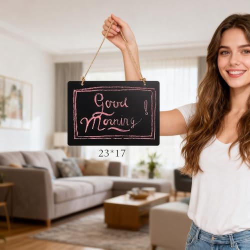 Wooden Double Sided Hanging Chalkboard Signs,Memo Message Sign, Vintage Erasable Message Board Sign with Hanging String for Wedding Kitchen Home Party Decoration - Thumbnail 5