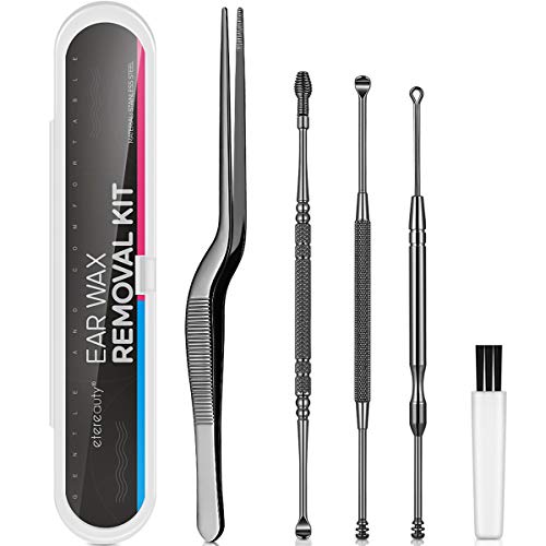 Ear Pick Earwax Removal Kit, ETEREAUTY Ear Cleaning Remover Tool Set Medical Grade Stainless Steel Ear Curette Cleaner with Tweezers Spiral Spring Cleaning Brush Storage Box