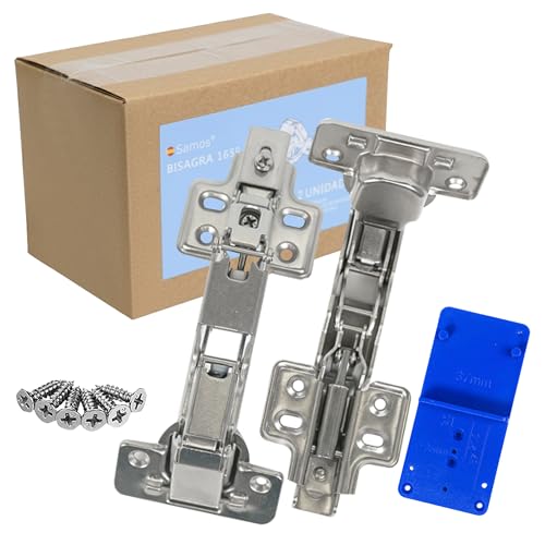 SAMOS® 2 Bisagras Puertas Cocina 165º-175º Grados Cierre Suave Hidraulico + 16 Tornillos + Plantilla de Montaje