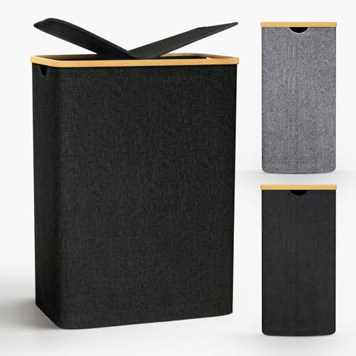 Capocica Wäschekorb mit Deckel 2 Fächer, 140L Wäschesammler schmal mit...