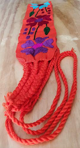 Mexican Embroidery Belt Sash 28 Inches & 22 Inches String Beautiful Floral Design Traditional Fiesta Party (Orange, 1)4