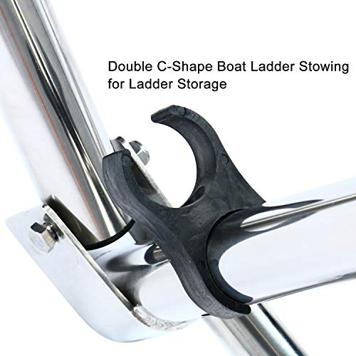 Dasmarine 4 Step Stainless Steel Pontoon Boat Ladder, Folding Telescoping Rear Entry Inboard Ladder Heavy Duty Custom Swim Deck Ladder With Pedal Hand Railing Ladder Dock Ladder Extra Wide Step #TOP3