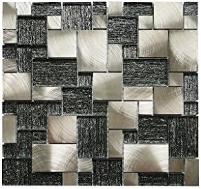 WS Tiles: Twilight Series Random Sized Glass and Aluminum in Silver, Backsplash, Mesh-Mounted Mosaic Tile for Kitchen & Bathroom - 12 in x 12 in x 8mm (Pack of 5 12inx12in Sheets)