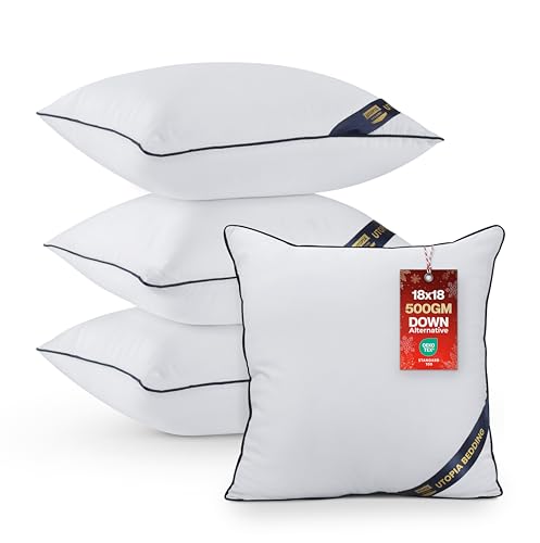 Utopia Bedding Throw Pillow Inserts (Pack of 4, White), 18 x 18 Inches Decorative Indoor Pillows for Sofa, Bed, Couch, Cushion Sham Stuffer