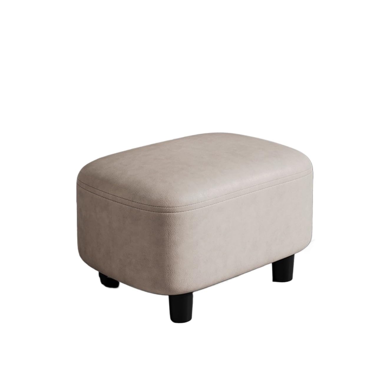 Banco de dormitorio taburete corto de cuero beige auxiliar para entrada y salón